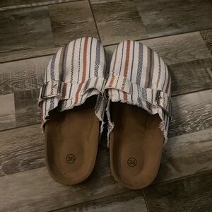 multicolored off brand boston clogs